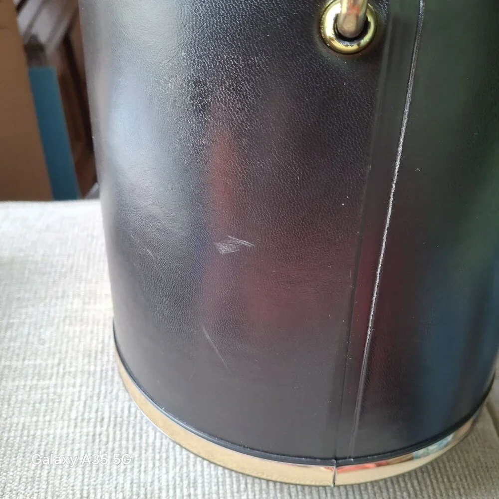 Vintage Kraftware Black Ice Bucket With Gold & Clear Lid Handle Insulated Design